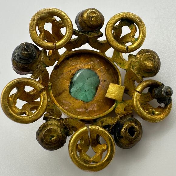 Antique Iberian 17th-18th century 22kt solid gold diamonds emerald finding 2.14g - Picture 11 of 13